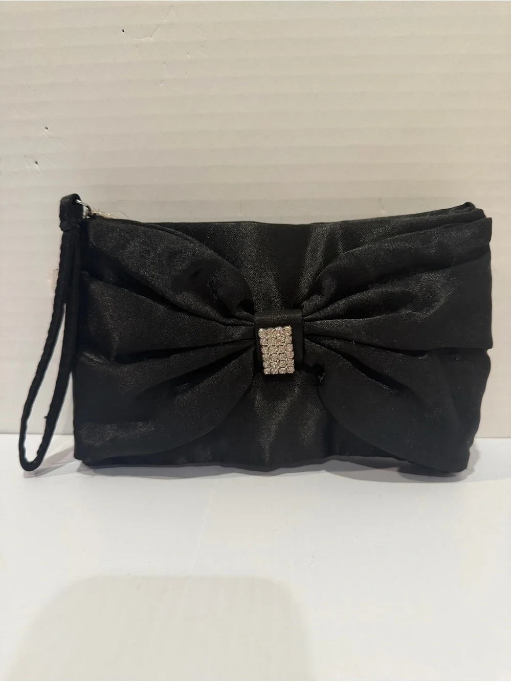 Vtg Black Evening Bag Zipper Top Jeweled Detail NWT 7 1/2” X 5”